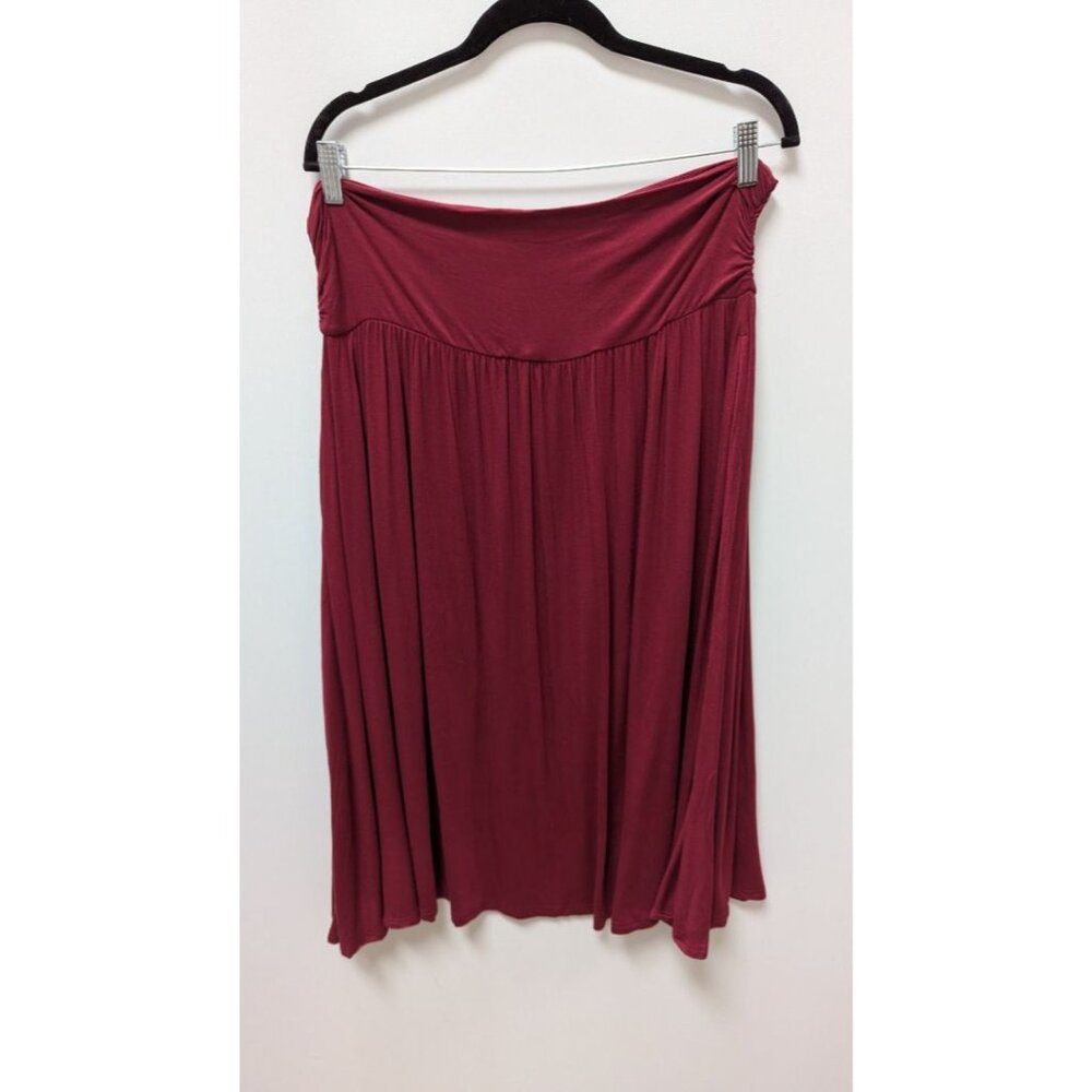 Trendy United Dark Red Ruched-Waist Midi Skirt